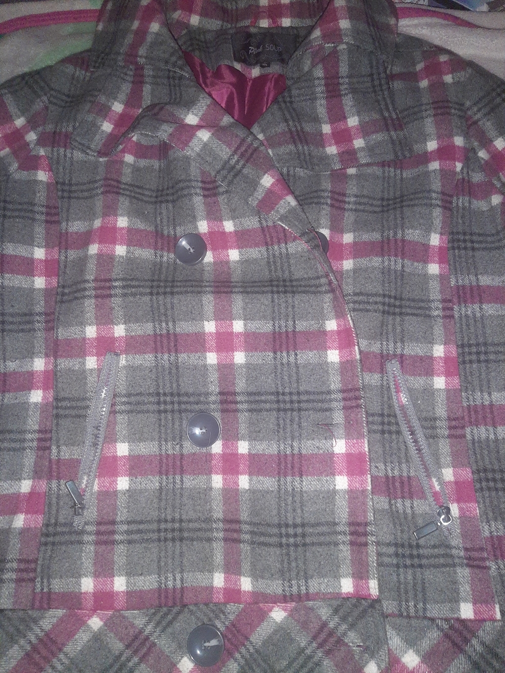 Plaid Gray and Pink Peacoat Blazer